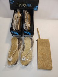 4  Brand New Gold Glitter Flip Flop Flops