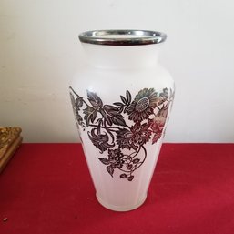 10.5' Vintage Frosted Silver Overlay Vase - Unsure Of Brand