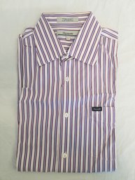 Men's Faconnable Cotton Red, White & Blue Striped Long Sleeve Shirt - Size Large