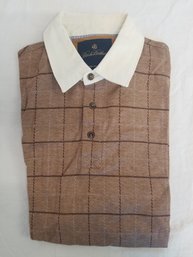 Men's Brooks Brothers Cotton Quarter Button Down Suede Elbows Brown Checkered Shirt - Size Medium