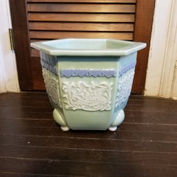 11' Tall Vintage Large Celadon Footed Chinese Fishbowl Jardiniere Planter