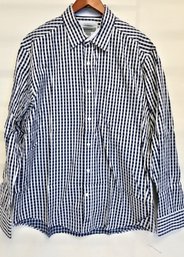 Men's Johnston And Murphy Blue/white Gingham Tailored Fit Long Sleeve Shirt Size Large