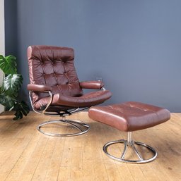 Vintage Ekornes Norway Leather Stressless Chair And Ottoman