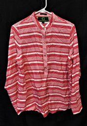 C Wonder Women's 100 Silk Red/white Striped Long Sleeve Blouse Size Medium