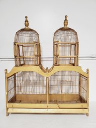 Antique Wood & Wire Double Gold Painted Victorian Birdcage