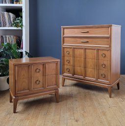 2 Pc 60s Walnut Tall Chest & Nighstand Dixie Set