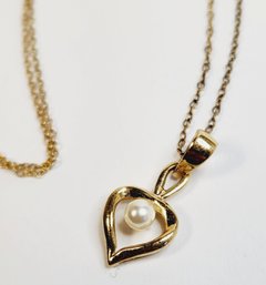 New Gold Over Sterling Silver Heart Pendant And Necklace