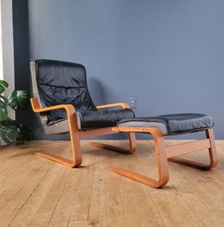 Danish BJ. Dahlqvist Leather Bentwood Lounge & Ottoman