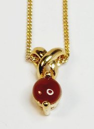 Gold Over Sterling Silver Necklace And Amber Color Pendant
