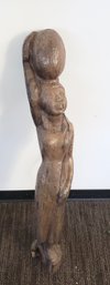 Carved Wood Woman With Urn - Very Heavy And Rare Piece That Is Made Of Ironwood From Jamaica