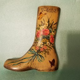 SIGNED Hand Painted By Bob Berger Wooden Boot