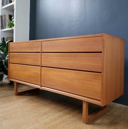 C 1960 Niels J Thorso Danish Teak Sled Base Dresser