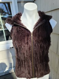 BCBG Maxazria Hooded Real Rabbit Fur And Wool Vest Size S