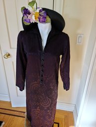 Yves Saint Laurent Rive Gauche Vintage Deep Purple/Blk Kaftan Silk Dress (size 40) Paired With Black Floral Ha