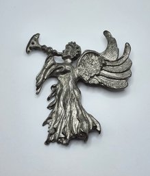 Vintage Signed Pewter Angel Brooch