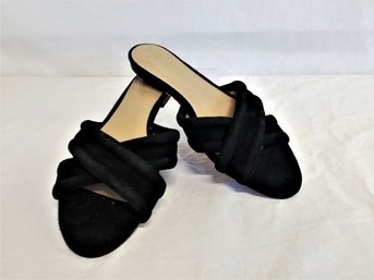 Ann Taylor Black Suede Puffy Strap Slides Size 6.5