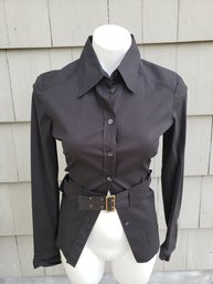 Black Gucci Button Down Shirt With Attached Belt Size 40