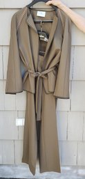 Maskit Olive Green Leather Trim  And Wool Jacket And Pants Set Size 38