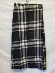 Ralph Lauren Long Black & White Plaid Wool Wrap Skirt - Size 12