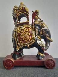 Carved Wood Elephant With Mahout