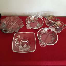 Lot Of Sterling On Crystal And Glass - Needs Polishing
