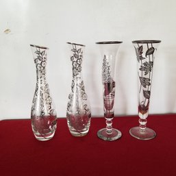 4 Sterling Overlay Vases