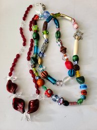 Two Glass Beaded Whimsical Vintage Necklaces