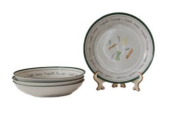 STONEWARE PASTA BOWLS WITH DECORATIVE PASTA SHAPES AROUND BOWL