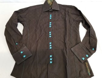 Men's Unique Bertigo Brown Slim Fit Long Sleeve Button Down Shirt  Size 2/ Small