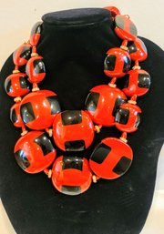 The One And Only, Amazing And Couture Iris Apfel's Red Black/ Gold Double Strand Heavy Bakelite