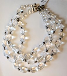 3 Strand Very Elegant Clear Quartz Stones Interspersed With Silver Plated Beads