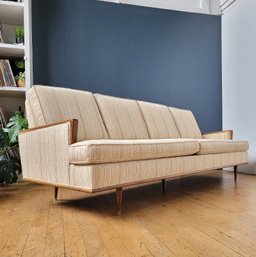 C 1960 Walnut Arm Low Profile Mid Century Sofa