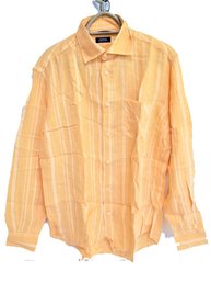 Men's Maurizio Yellow/White Striped  Long Sleeve Shirt Made In Italy,  Size Large