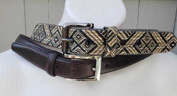 Black And Cream Geometric Ladies Belt By Worth Size Large And Brown Brooks Brothers Belt Size 36/90