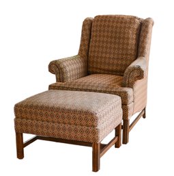 JESSICA CHARLES FURNITURE HIGH BACK ARM CHAIR WITH MATCHING OTTOMAN