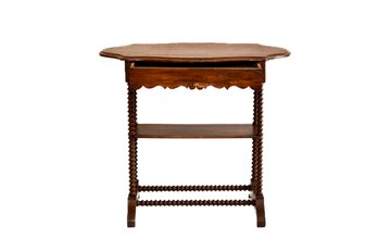 TWO TIER OAK SPINDEL LEG SIDE TABLE WITH HIDDEN DRAW