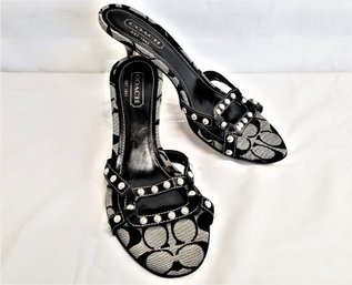 Women's Coach Candice Sandals Signature Jacquard Studded Kitten Heels Size 7.5B