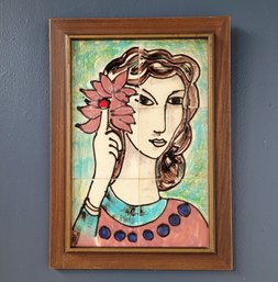 Original 60s Harris Strong Handpainted Framed Tile Art