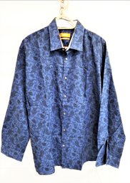 Men's Tallia Slim Fit Blue With Black Paisley Print Button Down Shirt Size 17.5 X 34/35