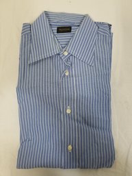 Men's Valentino Blue & White Striped Long Sleeve Shirt - Size 39/15.5