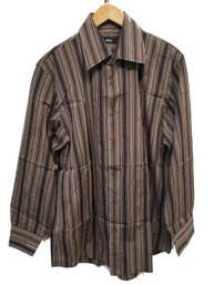 Men's Hugo Boss Brown Striped Long Sleeve Shirt - Size 16/35