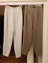 Two Pairs Of Talbots Silk Dress Pants In Khaki And Cream, Size 4