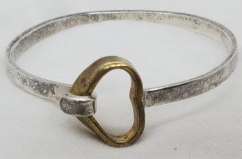 Vintage Heavy 8' Sterling Silver Bracelet With A Brass Heart ~ 21.00 Grams