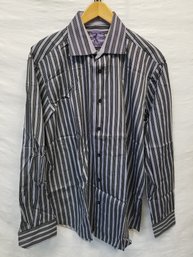 Men's Bugatchi Black, White & Purple Shaped Fit Long Sleeve Shirt