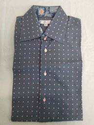 Cotton & Doux Gray With Pink Polka Dots Long Sleeve Shirt Styled In France - Size 42-16.5