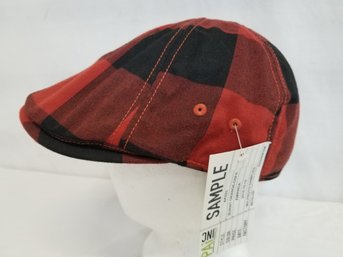 Men's Kurtz Burnt Orange &  Black Plaid Newsboy Cap Sample Hat Adjustable - With Tag