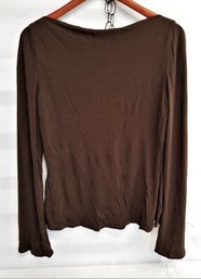 NEW Yigal Azroul Women's Expresso Rayon Draped Neck Long  Bell Sleeve Pullover Size 5/med