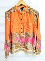 Women's H/M Long Sleeve Paisley Print Orange And Pink Top Size 8