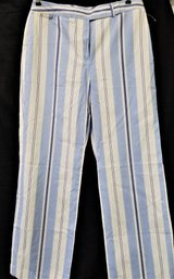 NEW Ann Klein Blue/white Striped Wide Leg Trousers Size 12