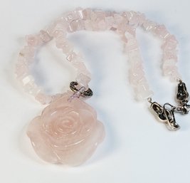 Fabulous Heavy Pink Rose Quartz  ROSE Pendant And Necklace